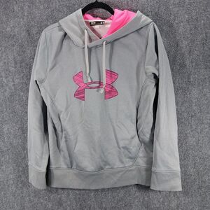 Under Armour Hoodie Womens Medium Gray Graphic‎ Logo Semi Fitted Athleisure Gym